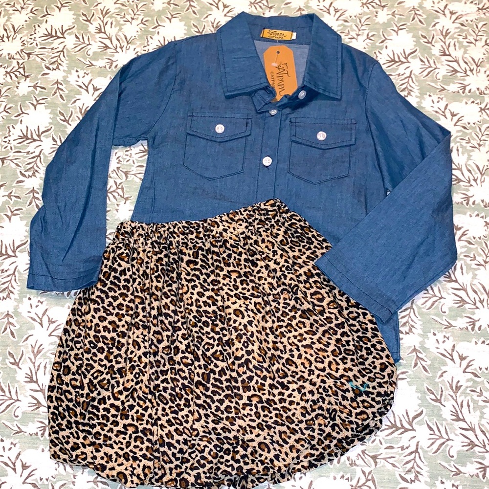 Girls Lepord Skirt Outfit